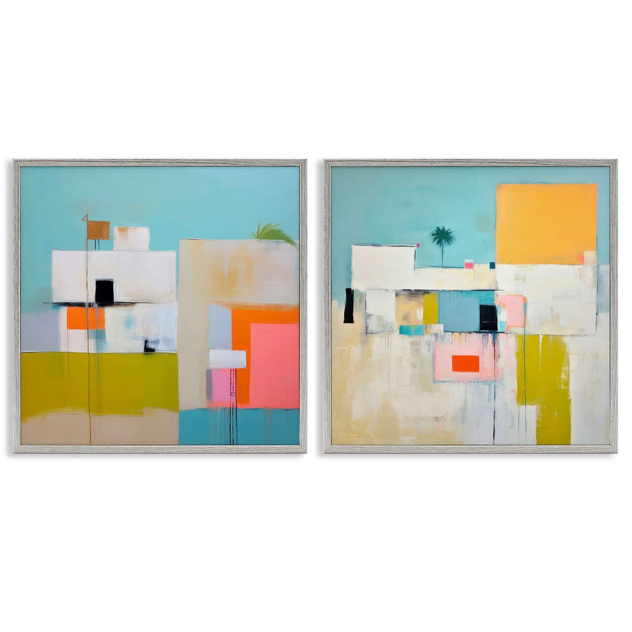 Stupell Industries Abstract Square Block Apartment 2 pc Framed Giclee Wall Art Set Design by Irena Orlov